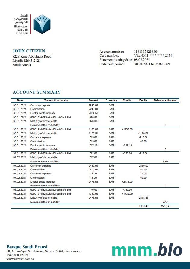 Arabia Saudyjska Bank Albilad szablon w formacie excel pdf